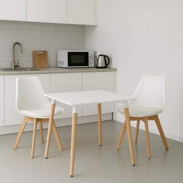 Set Masă si 2 Scaune Natali-Gaston, alb/natural, 80x80x76 cm