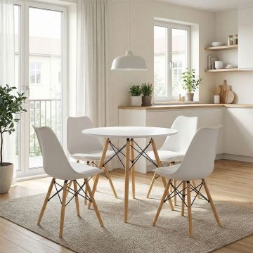 Set Masă si 4 Scaune Julita, alb/natural, 80x80x73 cm