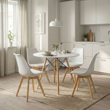 Set Masă si 4 Scaune Julita-Gaston, alb/natural, 80x80x73 cm