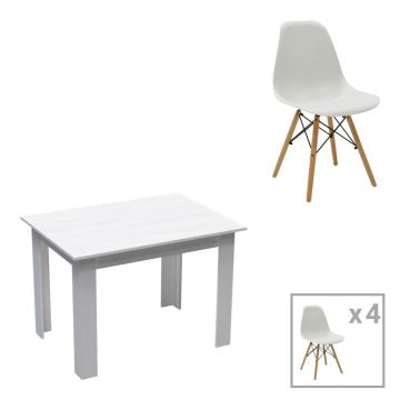 Set masa si scaune 5 piese Manka-Julita Alb 110x80x77 cm