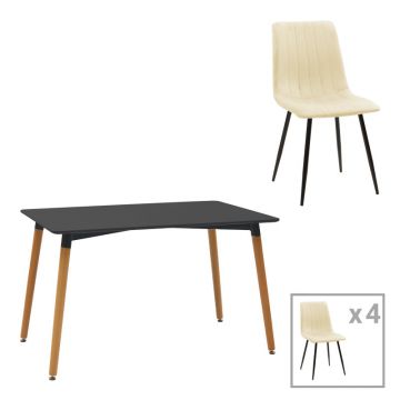 Set masa si scaune 5 piese Natali-Noor, Bej, 120x80x76 cm
