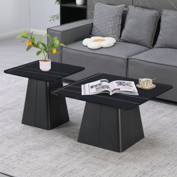 Set Mese de Cafea Pătrate cu Funcție de Economisire Spațiu, Metal și Piatră Sintetizată, Marmură Neagră, Optimizate, 80x80x43 cm