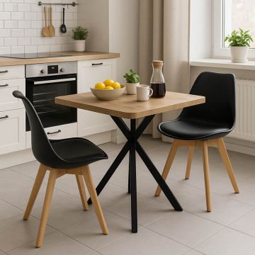 Set Mobilier de Dining cu Scaune Gaston, Negru, cu Masă Prestone, Lemn, 70x70x75 cm
