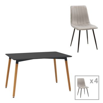 Set mobilier de masă Natali-Noor, lemn, negru-gri, picioare naturale, 120x80x76 cm