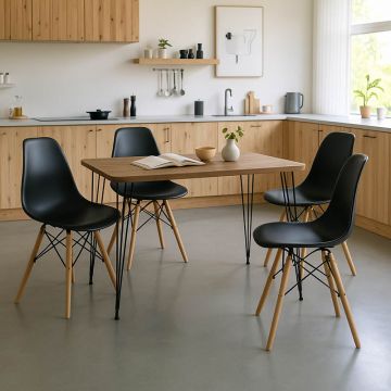 Set mobilier dining Julita, lemn/oțel, masă, 4 scaune, negre, 120x60x73 cm
