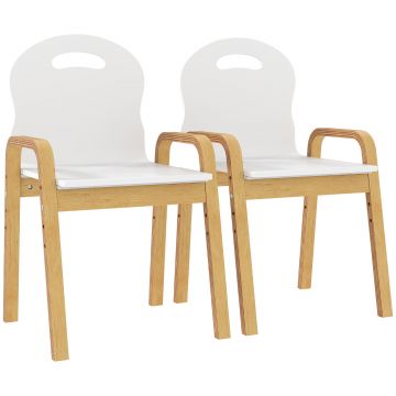 AIYAPLAY Set de 2 scaune pentru copii reglabile pe înălțime fotoliu din lemn masiv cu cotiere 39x34x61,5cm alb | Aosom Romania
