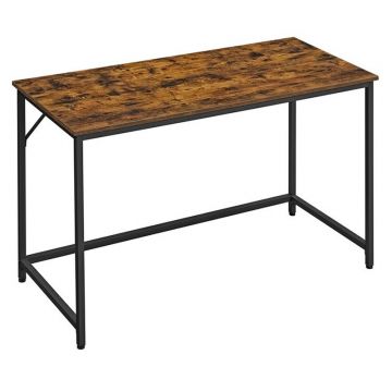 Birou calculator cu blat din PAL, cadru metalic, stil industrial, 120x60x75 cm, maro rustic