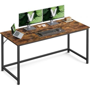 Birou calculator cu cadru metalic si blat PAL, stil industrial, 135x60x76 cm, maro rustic