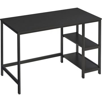 Birou calculator cu raft lateral reglabil, cadru metalic, stil industrial, 120x60x76 cm, negru