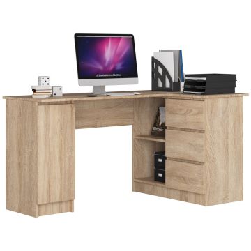 Birou colt pal 3 sertare 4 rafturi organizare, 155x85x77 cm, blat spatios, stejar sonoma