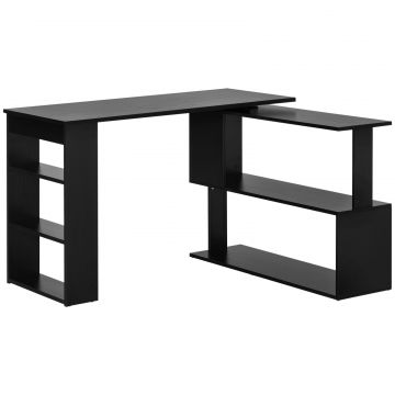 Birou Coltar cu Blat Rotativ la 360  si 5 Rafturi, 120x110x74,5 cm, Negru