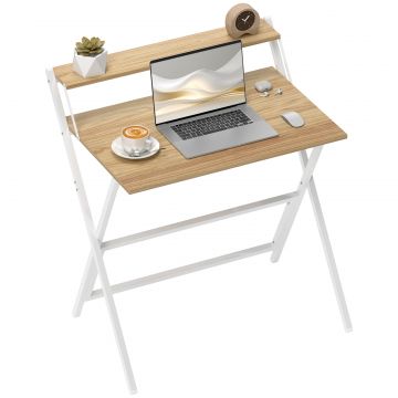 Birou Compact Pliabil cu Suport Monitor, 81,5x62x86,5 cm, Lemn