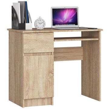 Birou computer pal sertar dulap raft tastatura stanga, 90x50x77 cm, design modern, stejar sonoma