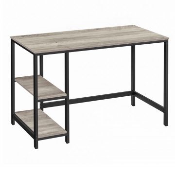 Birou cu 2 rafturi laterale montabile stanga sau dreapta, cadru otel, PAL, picioare reglabile, 60x120x75 cm, gri stejar