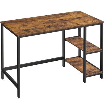 Birou cu 2 rafturi pe stanga sau dreapta, cadru din otel, 60x120x75cm, industrial, maro rustic si negru