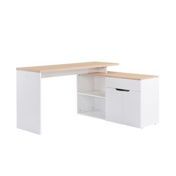 Birou cu Blat Extensibil pentru PC si Biblioteca, 140x117x76 cm, Alb