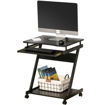 birou cu suport pentru PC si tastatura, negru