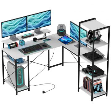 Birou de Colt pentru Computer in Forma de L cu Biblioteca, 137x140x139,5 cm, Negru