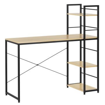 Birou mdf rafturi laterale cadru metalic spatios, 120x48x122 cm, maxim 100 kg, maro deschis