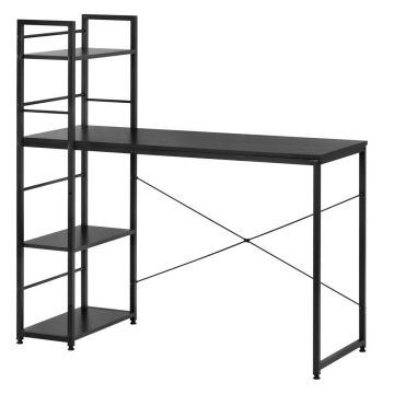 Birou mdf rafturi laterale cadru metalic spatios, 120x48x122 cm, maxim 100 kg, negru
