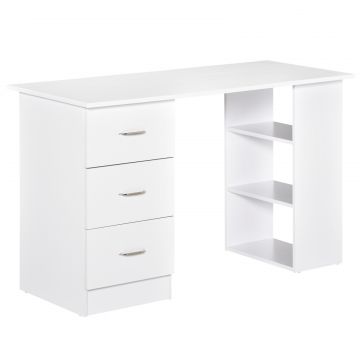 Birou modern cu 3 Sertare si Rafturi in Lemn Alb 120x49x72cm