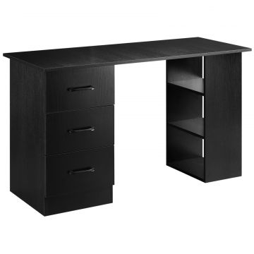 Birou Modern din Lemn cu 3 Sertare si 3 Rafturi pentru Camera si Birou, 120x49x72cm, Negru