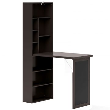 Birou Modern Pliabil cu Biblioteca si Tabla, din Lemn si Metal, 98x51x153 cm, Maro