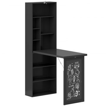 Birou Modern Pliabil cu Biblioteca si Tabla, din Lemn si Metal, 98x51x153 cm, Negru