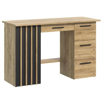 Birou montana b120 cu 4 sertare si 1 usa pal laminat, 120x45x76 cm, stejar craft negru