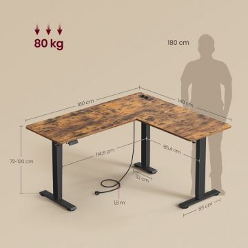 Birou pe colt reglabil Vasagle Maro 140x160x120 cm
