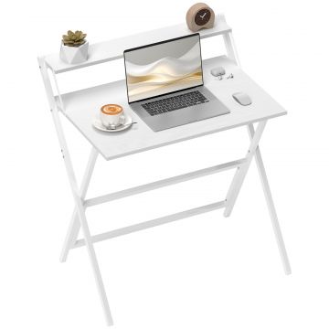 Birou Pliabil cu Polita pentru Monitor, 81.5x62x86.5 cm Alb