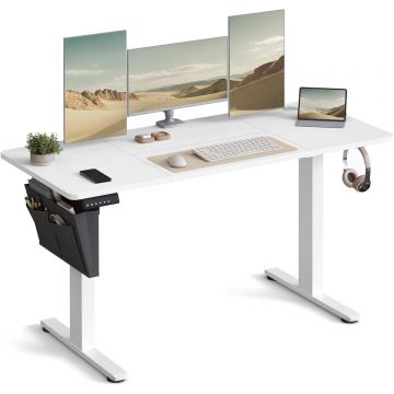 Birou reglabil electric, inaltime ajustabila 72-120 cm, cadru otel, blat PAL 140x60 cm, functie memorie 4 pozitii, alb