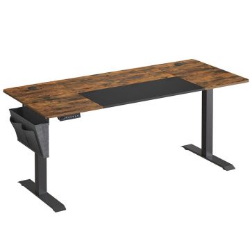 Birou reglabil electric pe inaltime, cadru metalic, blat lemn compozit, 160x70x120 cm, maro rustic