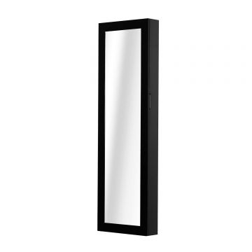 Dulap Bijuterii pentru Perete cu Oglinda din Lemn MDF, Negru,37x9.5x121cm
