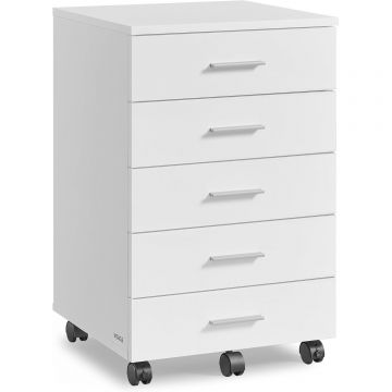 Dulap mobil rollbox 5 sertare cu roti cadru pal, 42x40x66 cm, organizare birou, alb