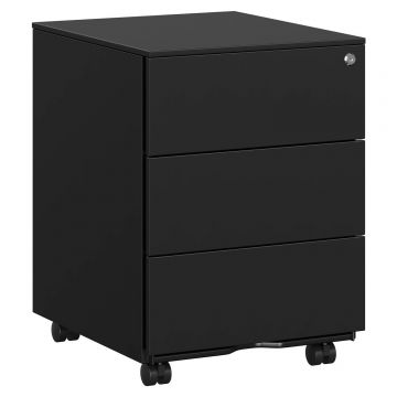 Dulap mobil rollbox pentru birouri, 3 sertare pentru documente, corp pre-asamblat, 45x39x54 cm, negru