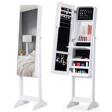 Dulapior Cutie de bijuterii cu Oglinda si Iluminare LED Automata, Alb, 30x146x36 cm