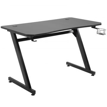 Gaming Desk, Masa Gaming cu Management Cabluri, Suport Pahare si Carlig pentru Casti, Negru, 120 65 74,5 cm