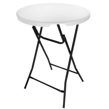 Masa catering pliabila rotunda tip cocktail, blat HDPE, cadru metal anticoroziv, max 20 kg, D80xH110 cm, alb