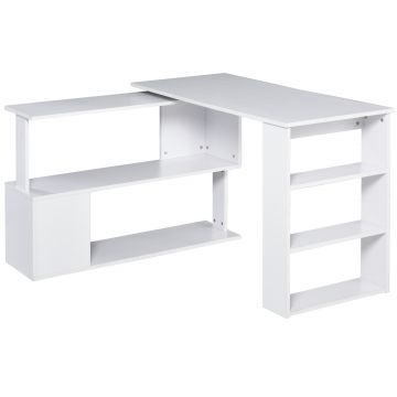 Masa Colt Birou 120 100 74 cm - Alba cu 5 Rafturi Functionale