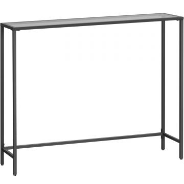 Masa consola sticla securizata cadru metalic minimalist, 100x20x80 cm, design elegant, negru