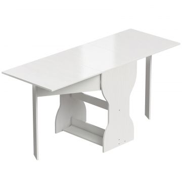 Masa de Bucatarie Pliabila pentru 4 Persoane cu Raft, din Lemn, 160x60x75 cm, Alb