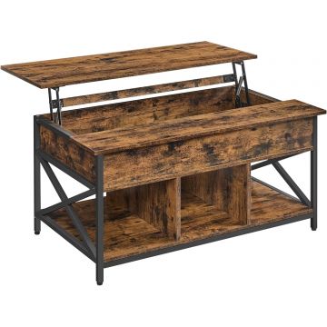 Masa de cafea cu inaltime reglabila, spatiu de depozitare ascuns, 60x100x(48-62) cm, maro rustic