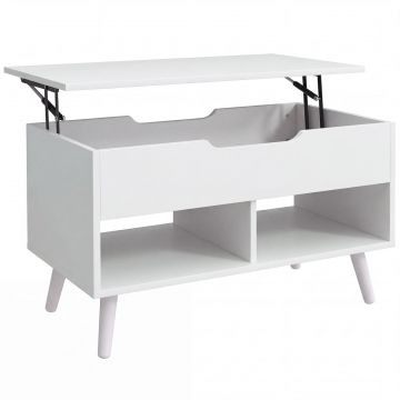 , Masa de Cafea, Cu Spatiu Ascuns, PAL, metal, 75 x 40 x 58 cm, Alb