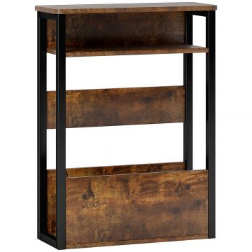 Masa de cafea in stil industrial pentru living, cu 2 rafturi, din lemn si metal, 46x18x58,5 cm, maro