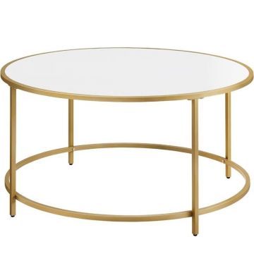 Masa de cafea rotunda, din sticla securizata cu cadru metalic, 84x84x45cm, auriu