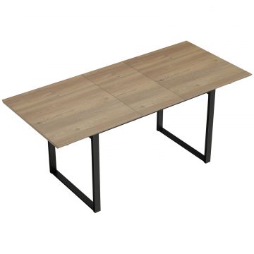 Masa de Dining Extensibila pentru 6-8 Persoane cu Panouri Ascunse, Masa Extensibila Dreptunghiulara cu Baza din Otel, Stil Industrial, pentru