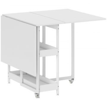 , Masa de Dining Pliabila, Cu 2 Rafturi Deschise, PAL, Metal, 133.4cm x 80cm x 75cm, Alb