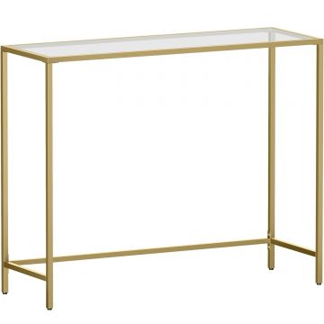 Masa de intrare, blat din sticla securizata, cadru metalic, 35x100x80cm, auriu