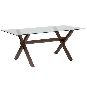 Masa dining atmosphera jorel sticla securizata otel, 180x90x75 cm, 6 persoane, efect nuc